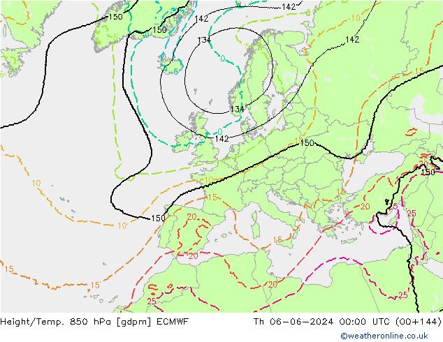 Height/Temp. 850 hPa ECMWF Čt 06.06.2024 00 UTC