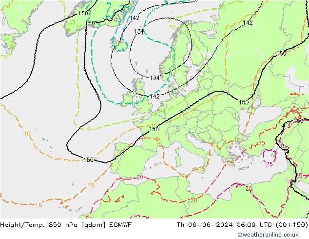 Yükseklik/Sıc. 850 hPa ECMWF Per 06.06.2024 06 UTC