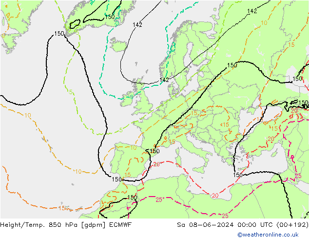 Yükseklik/Sıc. 850 hPa ECMWF Cts 08.06.2024 00 UTC