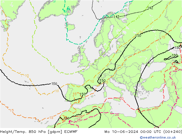 Height/Temp. 850 hPa ECMWF Po 10.06.2024 00 UTC