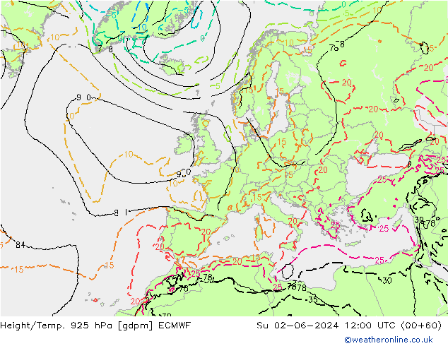 Height/Temp. 925 hPa ECMWF  02.06.2024 12 UTC