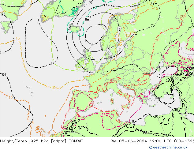 Hoogte/Temp. 925 hPa ECMWF wo 05.06.2024 12 UTC
