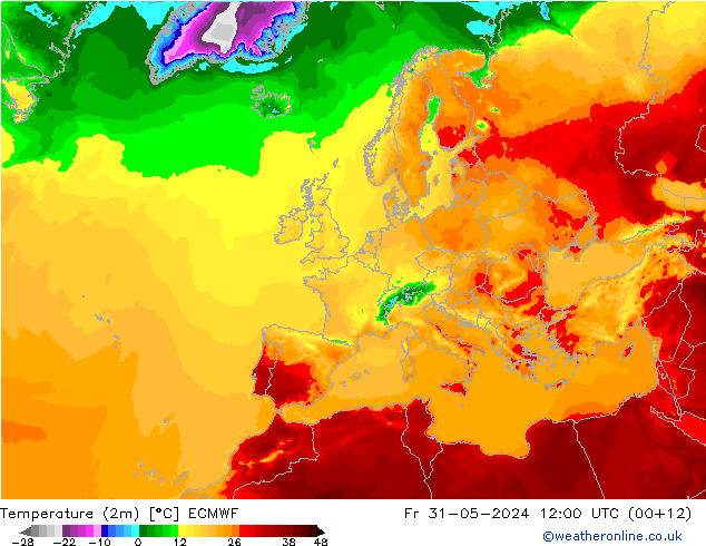 Temperaturkarte (2m) ECMWF Fr 31.05.2024 12 UTC