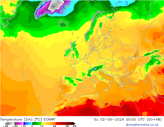 карта температуры ECMWF Вс 02.06.2024 00 UTC