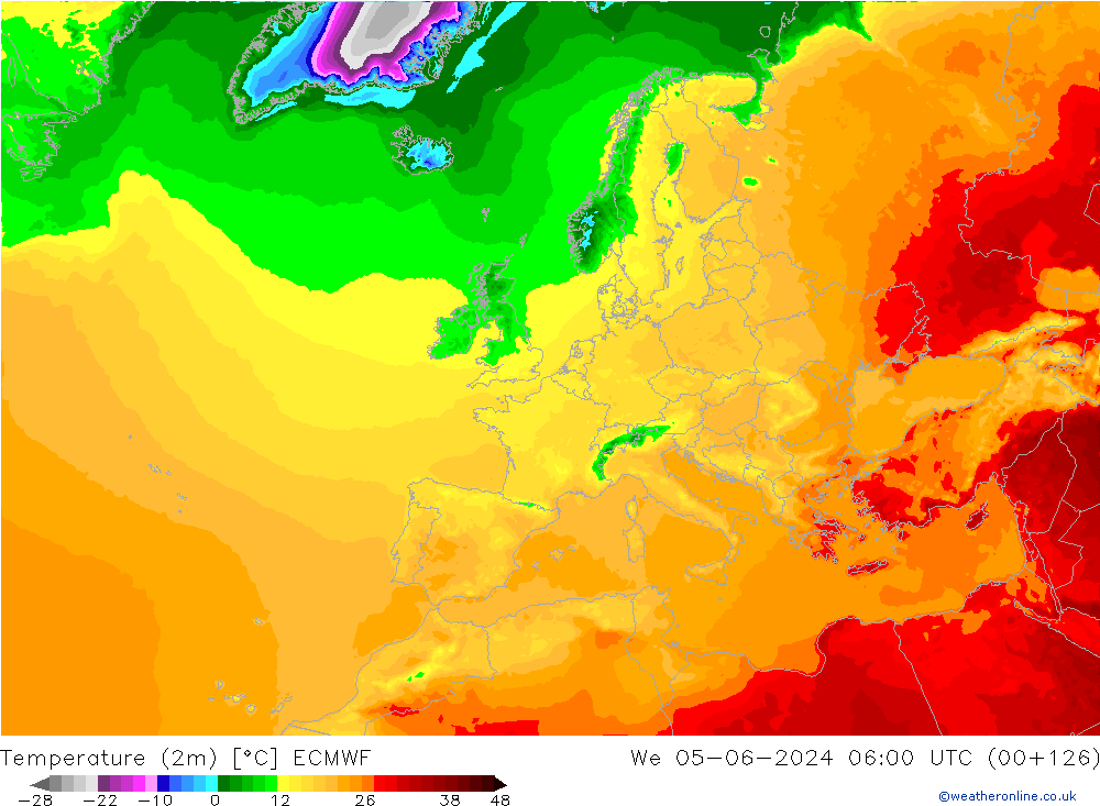 Temperature (2m) ECMWF We 05.06.2024 06 UTC