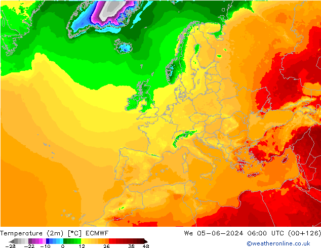 Temperatura (2m) ECMWF mié 05.06.2024 06 UTC