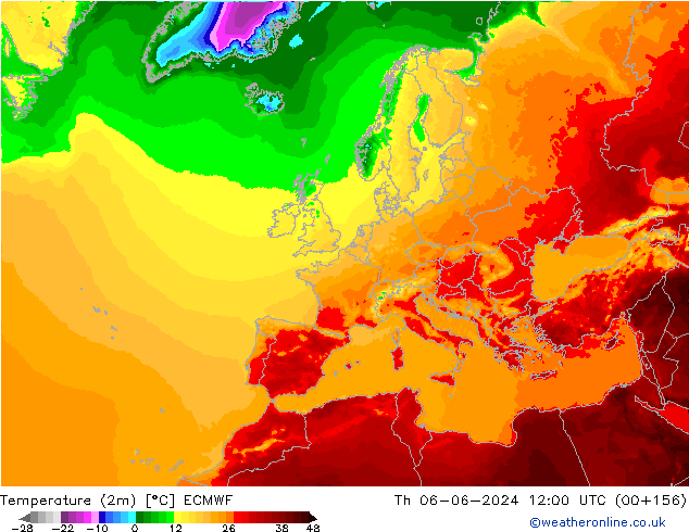 Temperatura (2m) ECMWF jue 06.06.2024 12 UTC