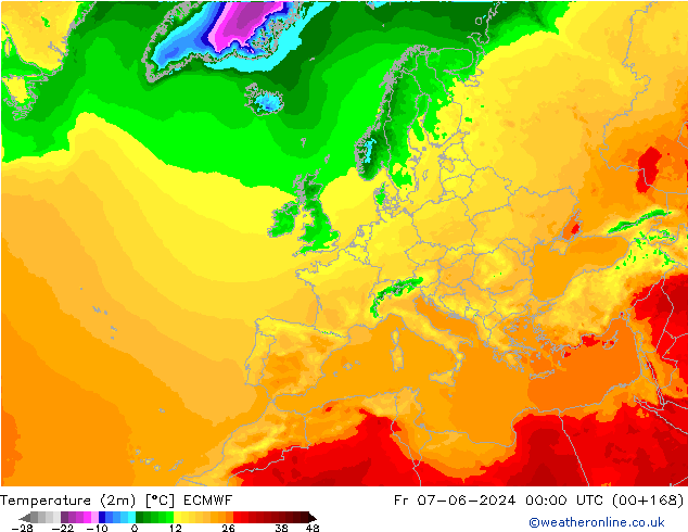 Sıcaklık Haritası (2m) ECMWF Cu 07.06.2024 00 UTC