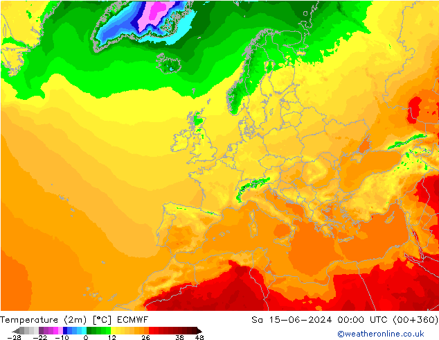 Temperatura (2m) ECMWF Sáb 15.06.2024 00 UTC