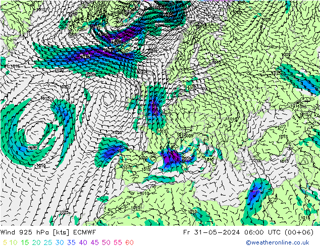 Vento 925 hPa ECMWF Sex 31.05.2024 06 UTC