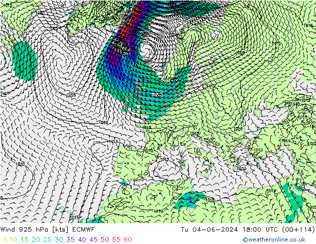 Wind 925 hPa ECMWF Út 04.06.2024 18 UTC