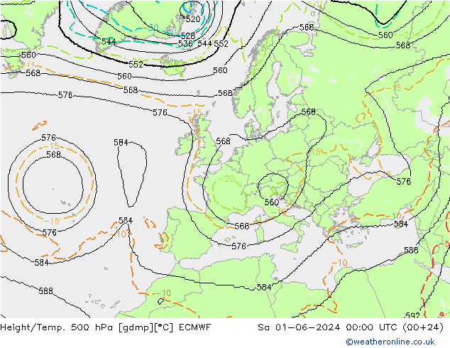 Height/Temp. 500 hPa ECMWF so. 01.06.2024 00 UTC