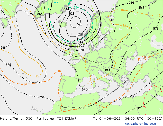 Yükseklik/Sıc. 500 hPa ECMWF Sa 04.06.2024 06 UTC