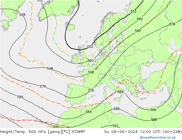 Height/Temp. 500 hPa ECMWF nie. 09.06.2024 12 UTC