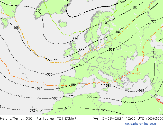 Height/Temp. 500 hPa ECMWF We 12.06.2024 12 UTC