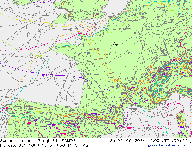Surface pressure Spaghetti ECMWF Sa 08.06.2024 12 UTC