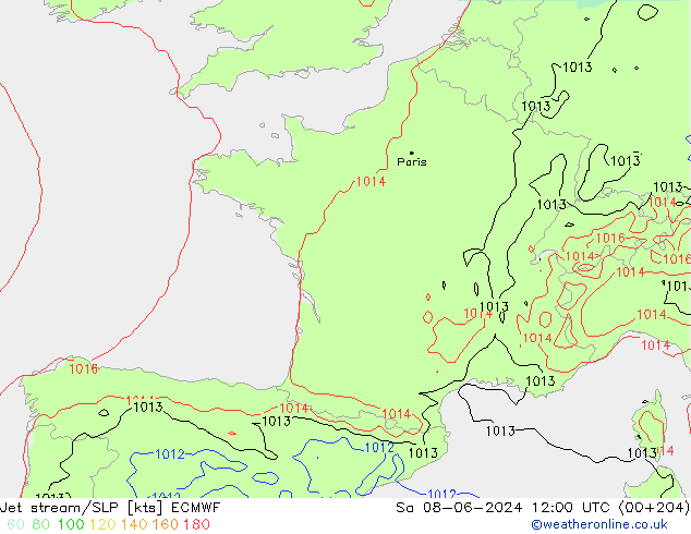 Polarjet/Bodendruck ECMWF Sa 08.06.2024 12 UTC