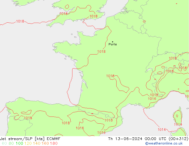 Straalstroom/SLP ECMWF do 13.06.2024 00 UTC