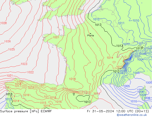 Bodendruck ECMWF Fr 31.05.2024 12 UTC