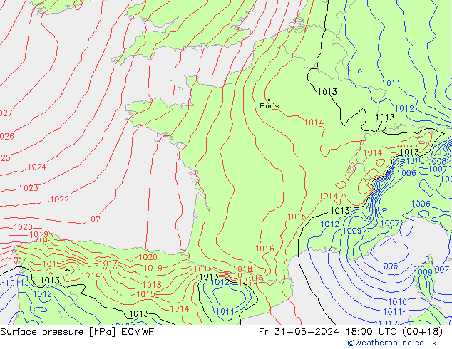 Surface pressure ECMWF Fr 31.05.2024 18 UTC