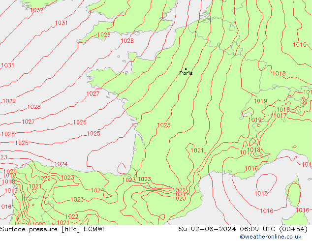 pression de l'air ECMWF dim 02.06.2024 06 UTC