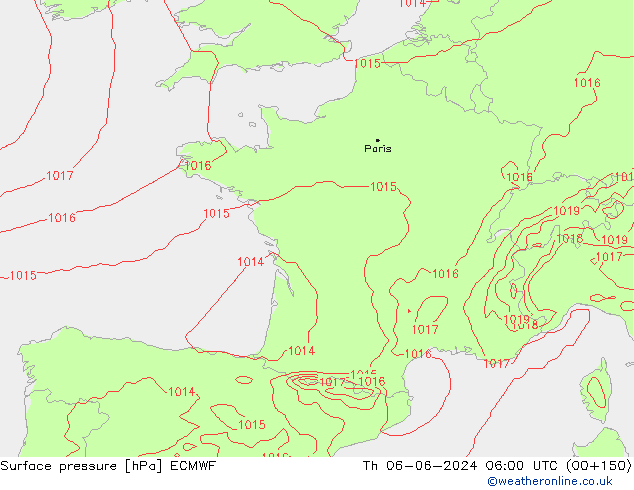 Surface pressure ECMWF Th 06.06.2024 06 UTC