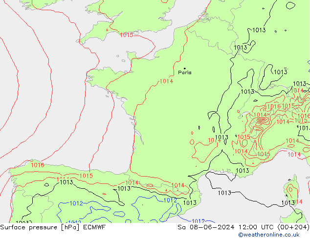 Surface pressure ECMWF Sa 08.06.2024 12 UTC