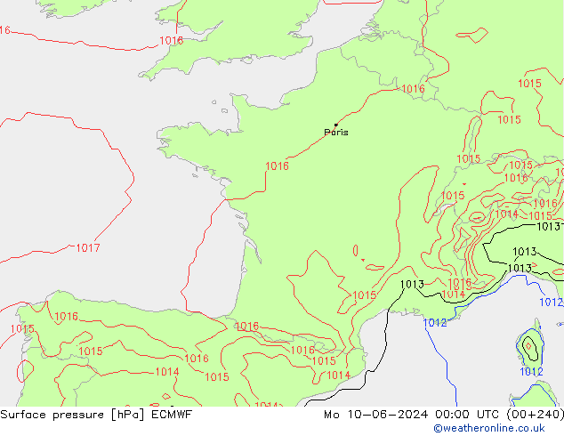 Surface pressure ECMWF Mo 10.06.2024 00 UTC