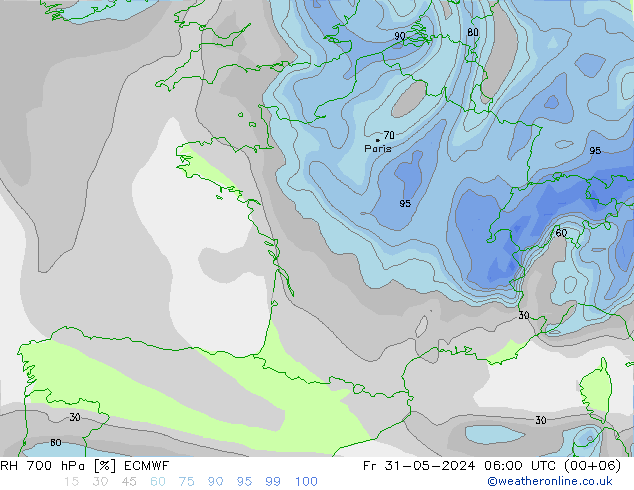 RH 700 hPa ECMWF Fr 31.05.2024 06 UTC