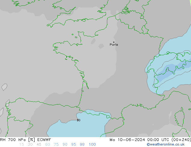 RH 700 hPa ECMWF Po 10.06.2024 00 UTC