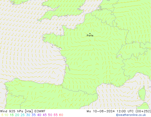 Wind 925 hPa ECMWF ma 10.06.2024 12 UTC