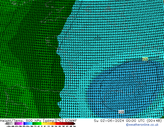 Height/Temp. 500 hPa ECMWF  02.06.2024 00 UTC