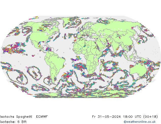 Isotachs Spaghetti ECMWF ven 31.05.2024 18 UTC