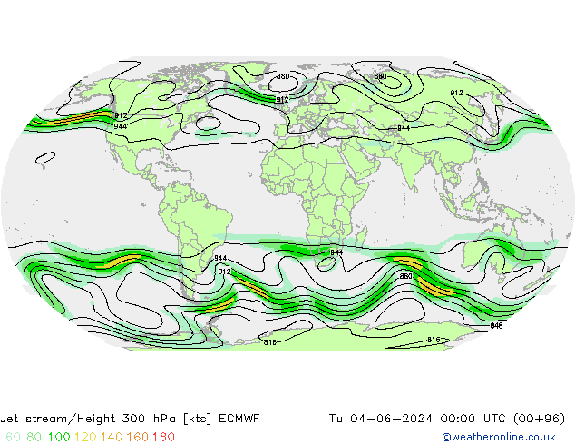 Prąd strumieniowy ECMWF wto. 04.06.2024 00 UTC