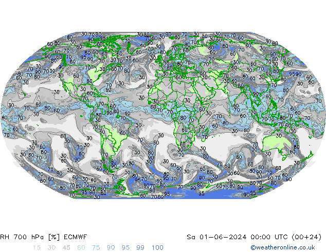 RH 700 hPa ECMWF so. 01.06.2024 00 UTC