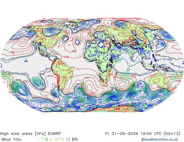 High wind areas ECMWF Sex 31.05.2024 12 UTC