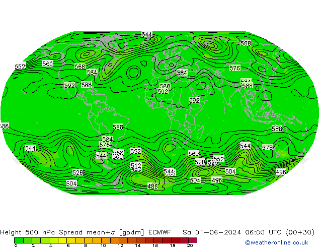 Height 500 hPa Spread ECMWF Sa 01.06.2024 06 UTC