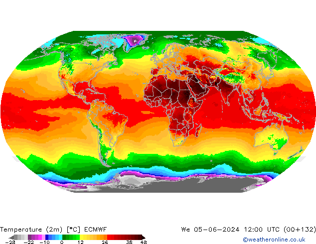 Temperatuurkaart (2m) ECMWF wo 05.06.2024 12 UTC