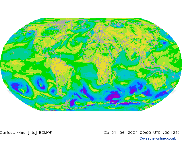 wiatr 10 m ECMWF so. 01.06.2024 00 UTC