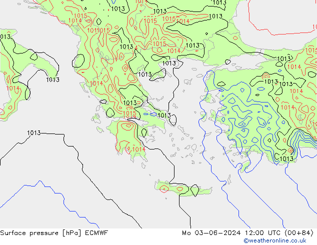 Atmosférický tlak ECMWF Po 03.06.2024 12 UTC