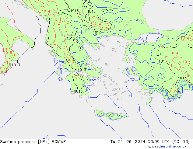 Surface pressure ECMWF Tu 04.06.2024 00 UTC