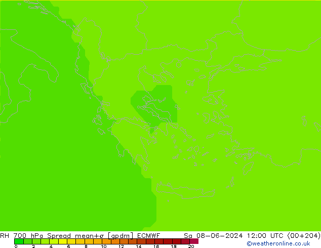 RH 700 hPa Spread ECMWF  08.06.2024 12 UTC