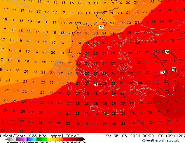 Height/Temp. 925 hPa ECMWF We 05.06.2024 00 UTC