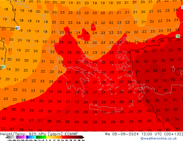 Height/Temp. 925 hPa ECMWF We 05.06.2024 12 UTC