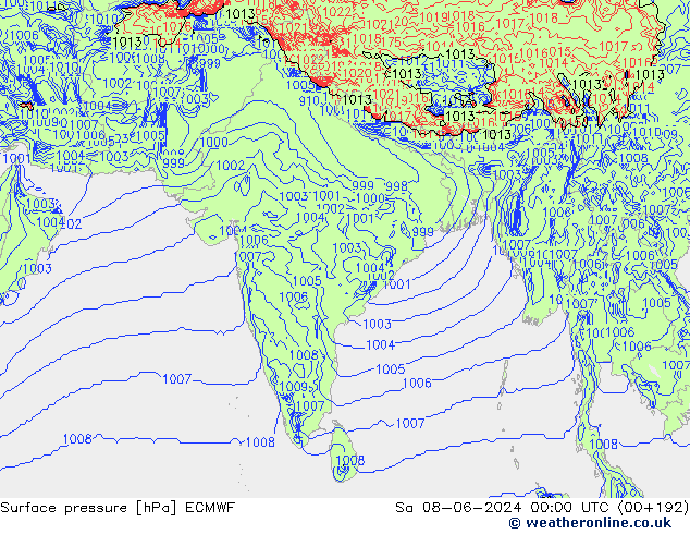 Surface pressure ECMWF Sa 08.06.2024 00 UTC