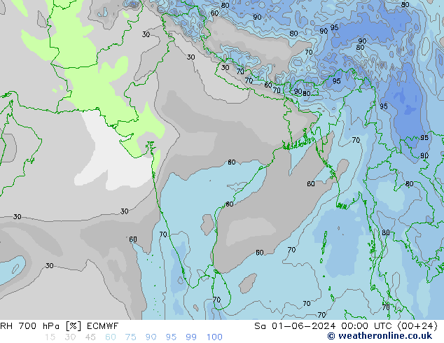 RH 700 hPa ECMWF Sa 01.06.2024 00 UTC