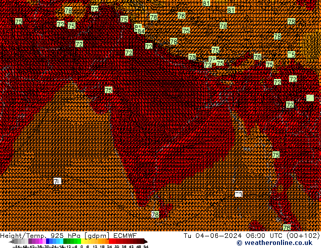 Height/Temp. 925 hPa ECMWF mar 04.06.2024 06 UTC