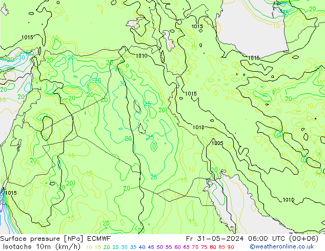 Eşrüzgar Hızları (km/sa) ECMWF Cu 31.05.2024 06 UTC