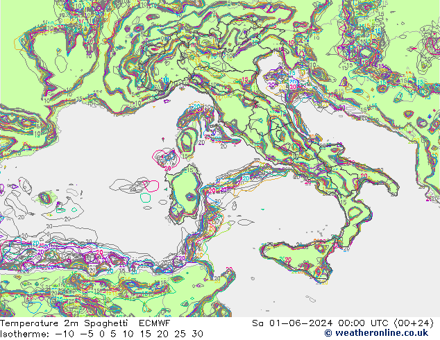 Temperatuurkaart Spaghetti ECMWF za 01.06.2024 00 UTC
