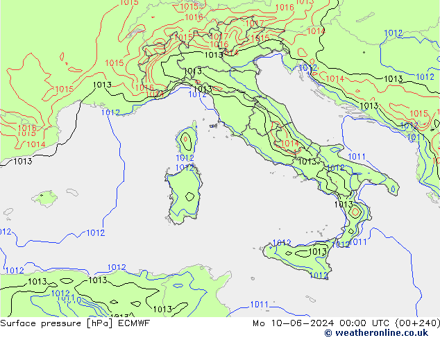 Surface pressure ECMWF Mo 10.06.2024 00 UTC